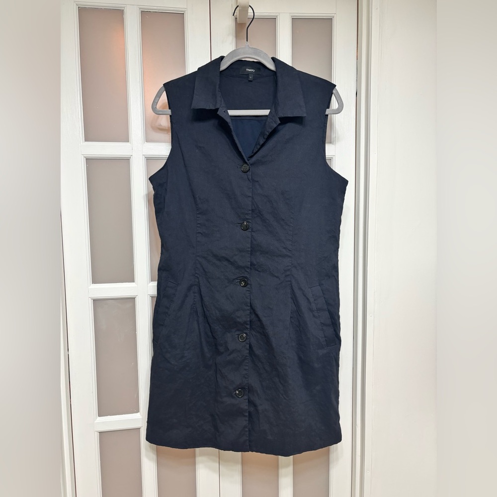 Theory Black Sleeveless Button-Front Shirt Statement Quiet Luxury Dress Size 12